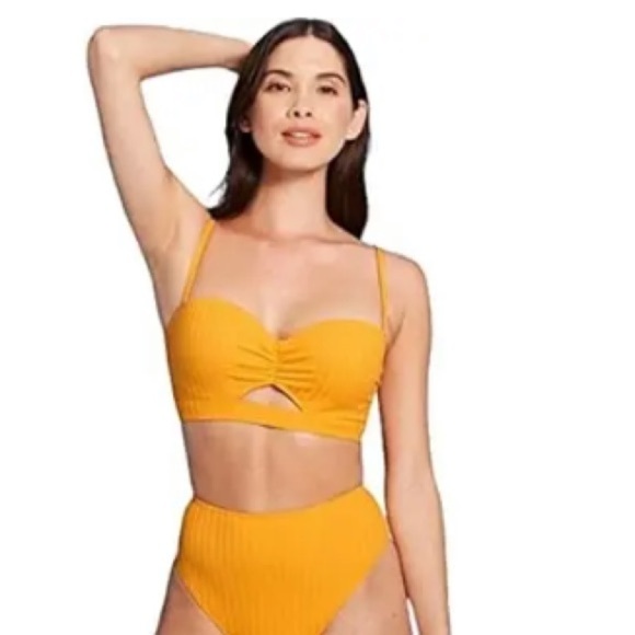 NWOT Shade & Shore Light Lift Keyhole Bikini Bra & Bottom Yellow 34C/M - Picture 3 of 11